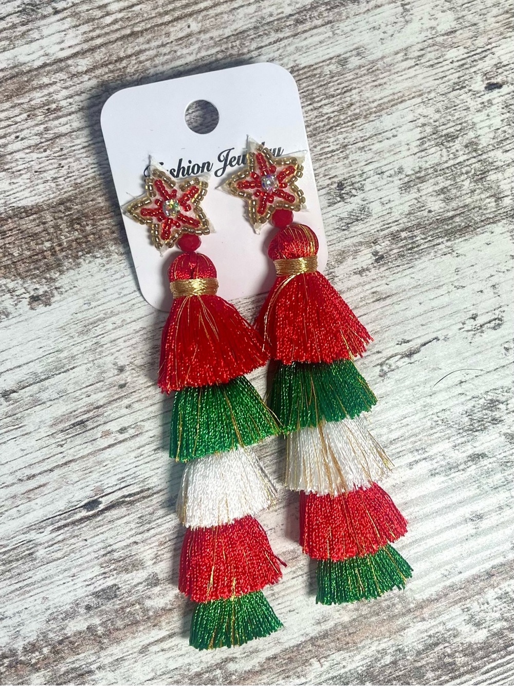 Tassel Fringe Christmas Tree Beaded Dangle Earrings
